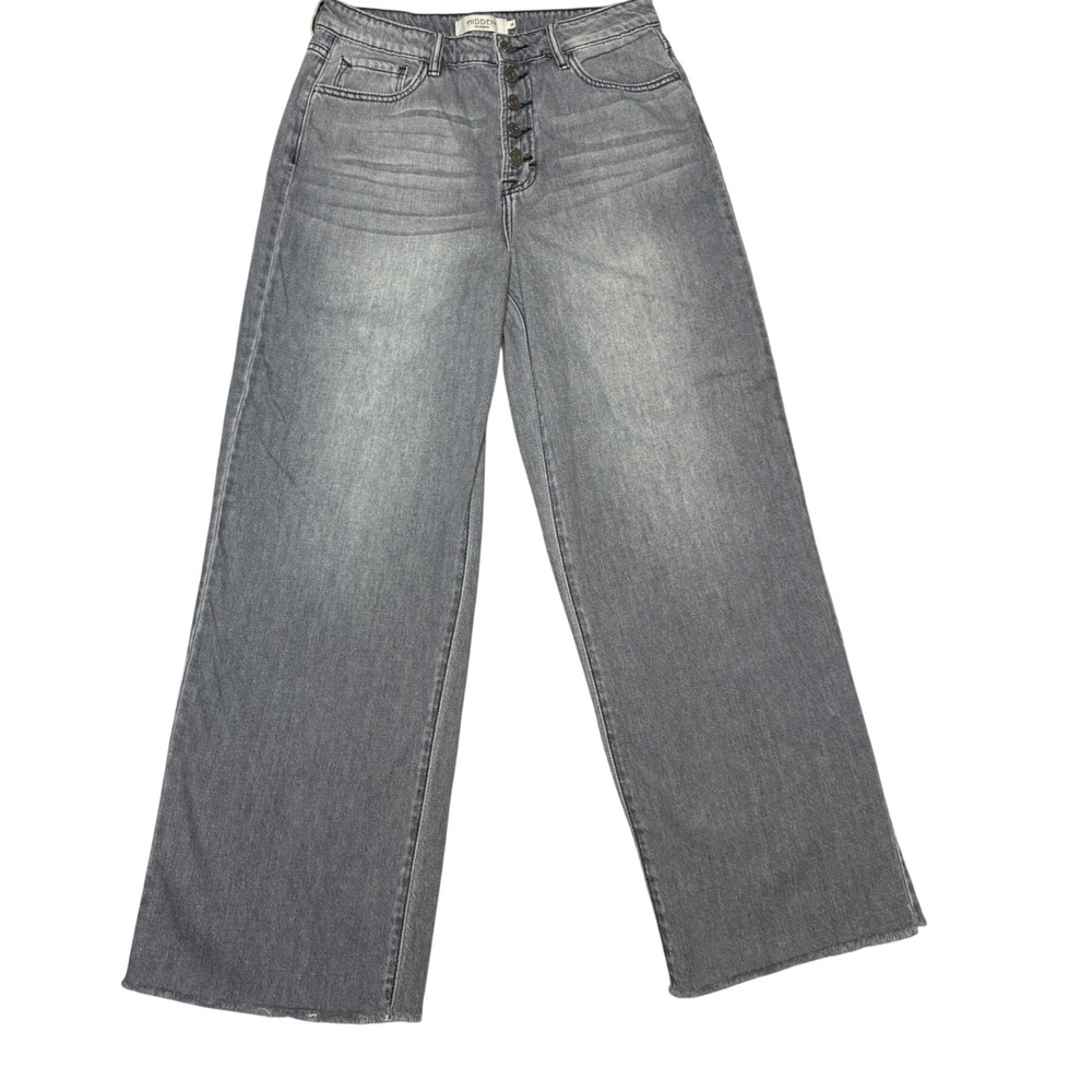 Hidden Jeans Gray High Rise Wide Leg Raw Hem Button Fly Denim Jeans Women's 28